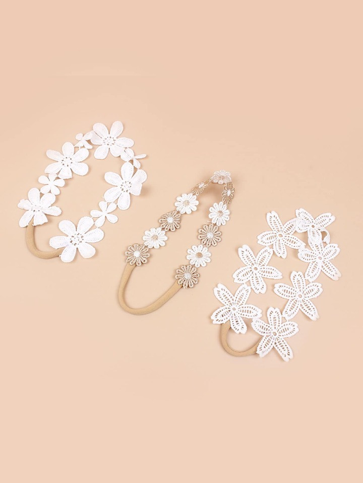 3pcs Baby Flower & Lace Embroidered Headbands, Perfect For Birthday Photoshoot | SHEIN