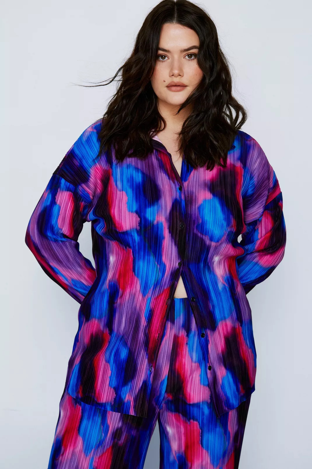 Plus Printed Plisse Oversized Shirt | Nasty Gal (US)