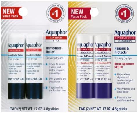 Aquaphor Lip Repair, Moisturizing Lip Balm Multipack (2 Repair sticks + 2 Repair & Protect SPF 30... | Amazon (US)