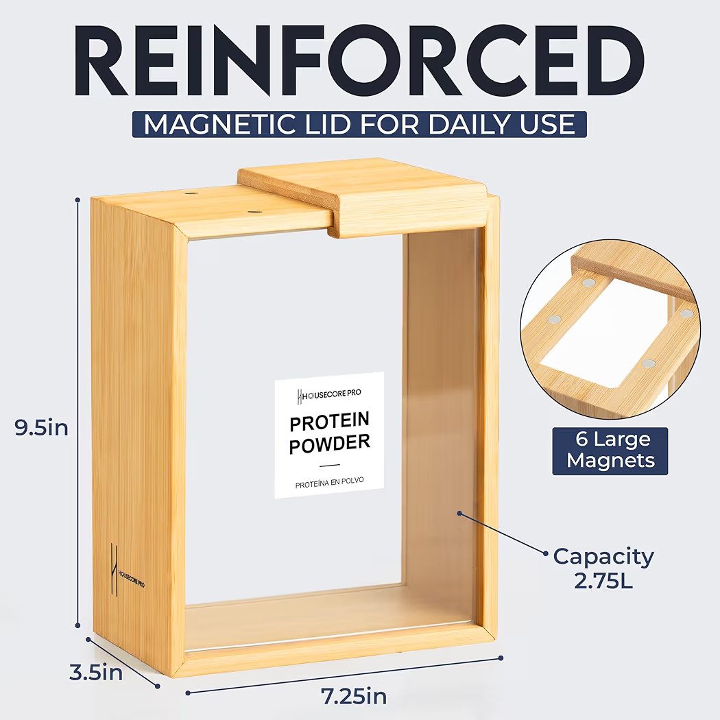 HouseCorePro 2 Pack Bamboo Food Storage Containers – Large 2.75L Food Dispenser with Measuring ... | Amazon (US)