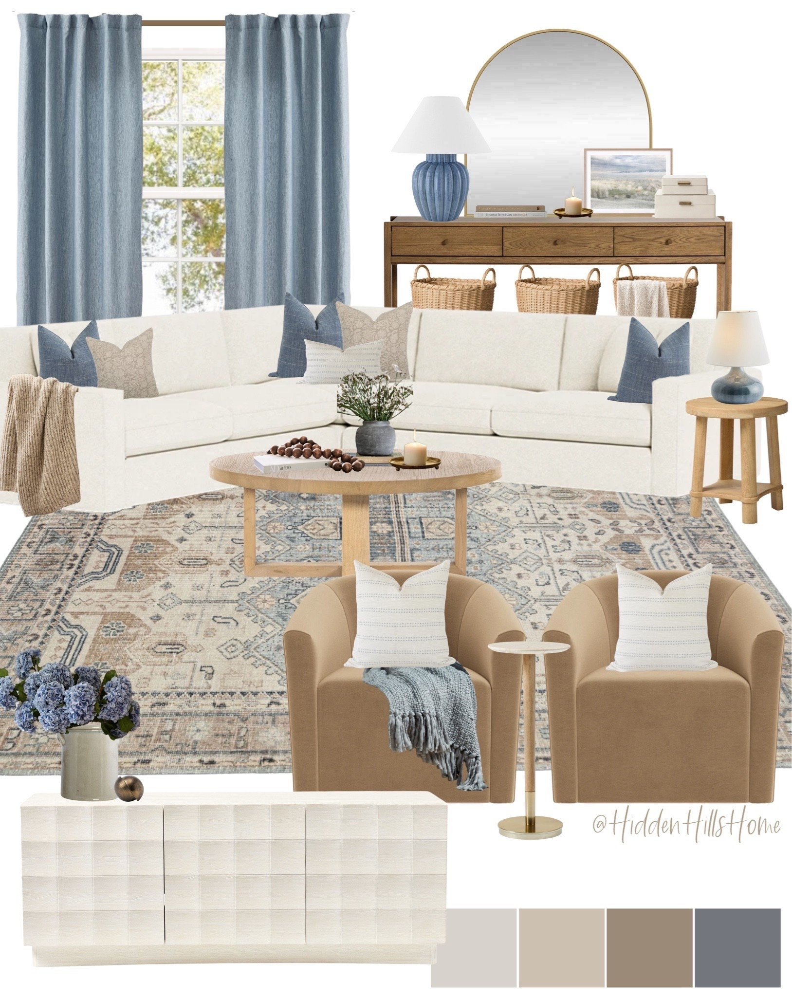 Living room mood board, living room design, coastal living room inspiration, sectional sofa, coffee table, home decor ideas, living room rug, accent chairs #coastal

#LTKHome #LTKSaleAlert #LTKSeasonal
