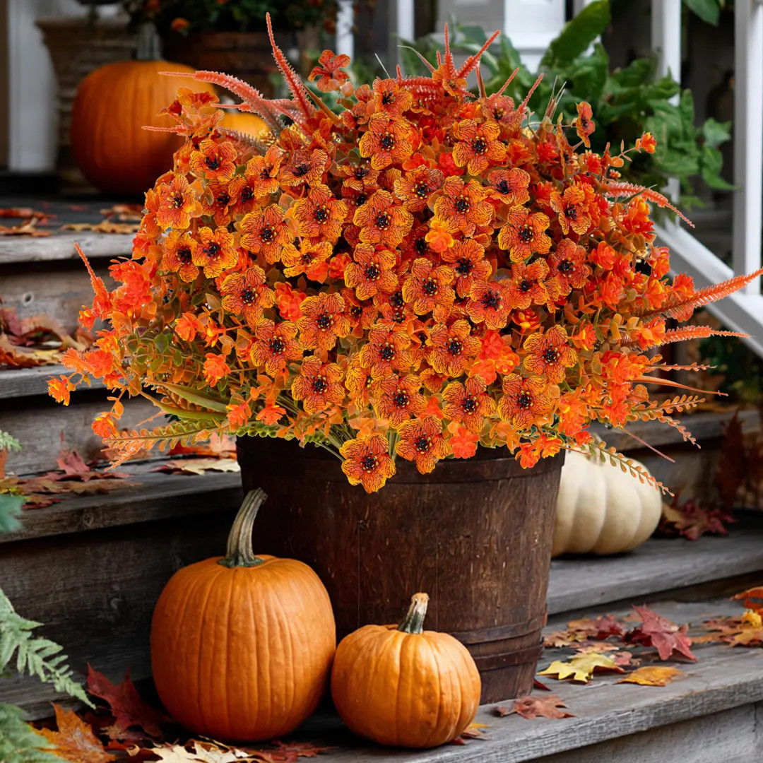 Artificial Mums Flowers: UV Resistant Outdoor Fall Decor - Orange & Green - Etsy | Etsy (US)