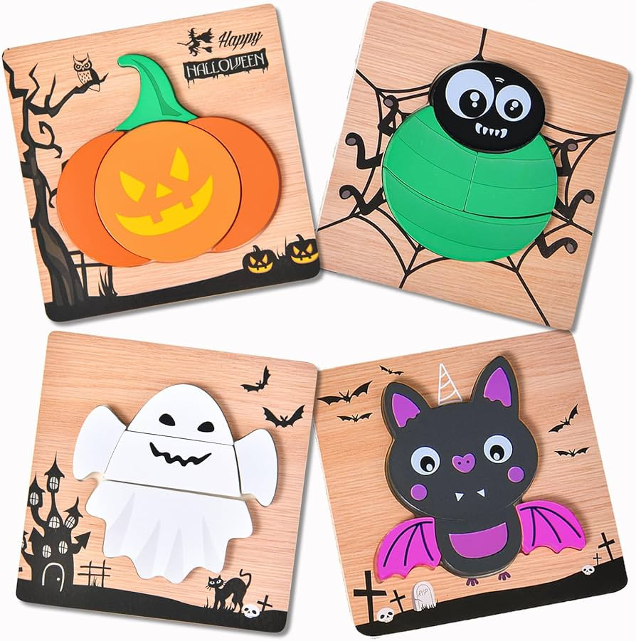 4 Pack Halloween Wooden Puzzles for Kids Boys Girls Toddlers Halloween Jigsaw Puzzles Halloween T... | Amazon (US)