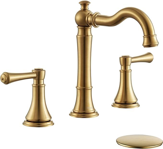 Brushed Gold 8 inch Bathroom Faucet Widespread, Traditional 2-Handle Bath Vanity Sink Faucet Tap ... | Amazon (US)