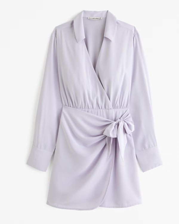 Women's Long-Sleeve Drapey Shirt Dress | Women's Clearance | Abercrombie.com | Abercrombie & Fitch (US)