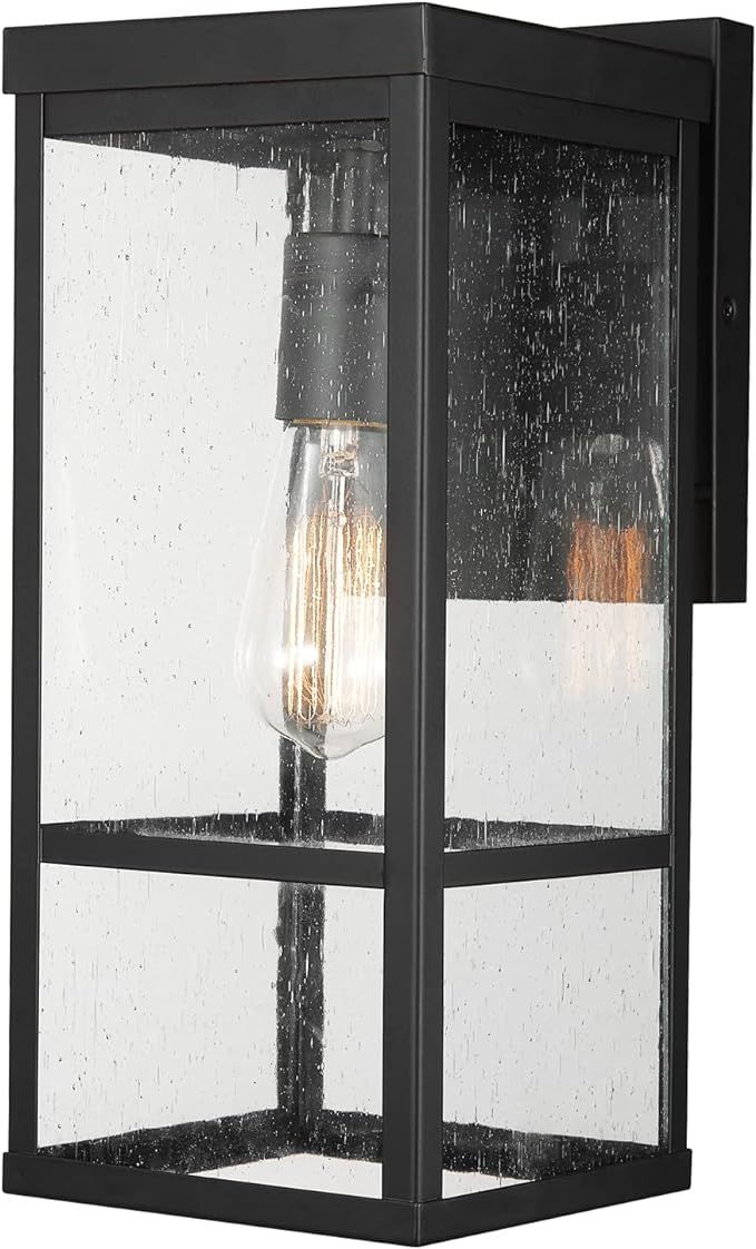 Globe Electric 44802 Smith 1-Light Outdoor Wall Sconce, Matte Black, Seeded Glass Shade | Amazon (US)
