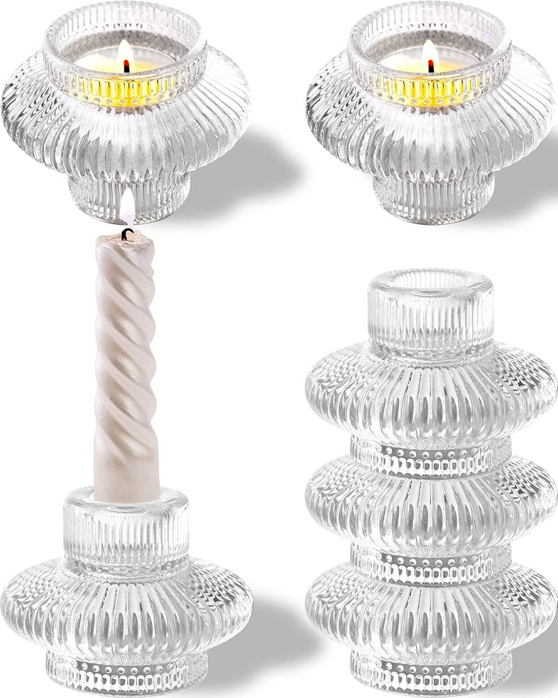 Taper Glass Candle Holder Set of 6 for Taper Candles and Tea Lights, Candle Stick Holder Set for ... | Amazon (US)