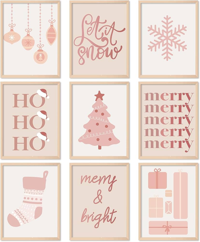 Whaline 9Pcs Christmas Boho Wall Art Prints Xmas Tree Snowflake Paper Art Posters Pink Decorative... | Amazon (US)