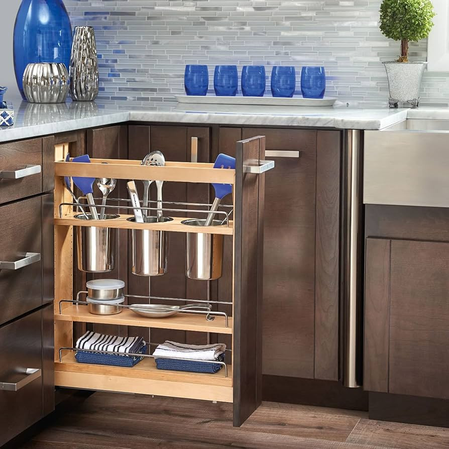 Rev-A-Shelf 5" Pull Out Storage Organizer for Base Kitchen Cabinets, Sliding Shelves for Utilities, Utensils or Spices with Soft-Close, 448UT-BCSC-5C | Amazon (US)