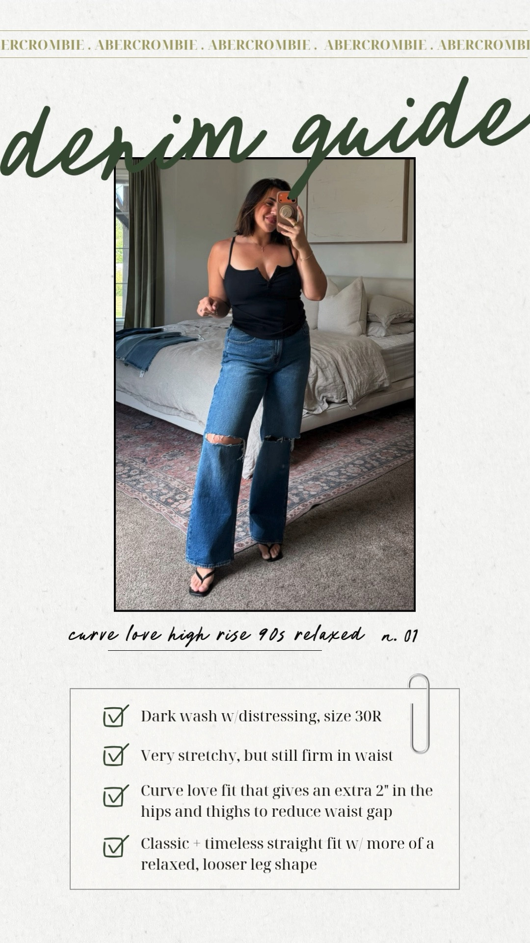 Abercrombie denim sale guide! 
Use stackable code DENIMAF
I’m a size 30R High rise 90s relaxed, best seller and fan favorite Jean! Comes in tons of washes, High rise to belly button, firm with some stretch! These make your butt look amazing, love the fitted legs.

#LTKootd #LTKSaleAlert #LTKMidsize