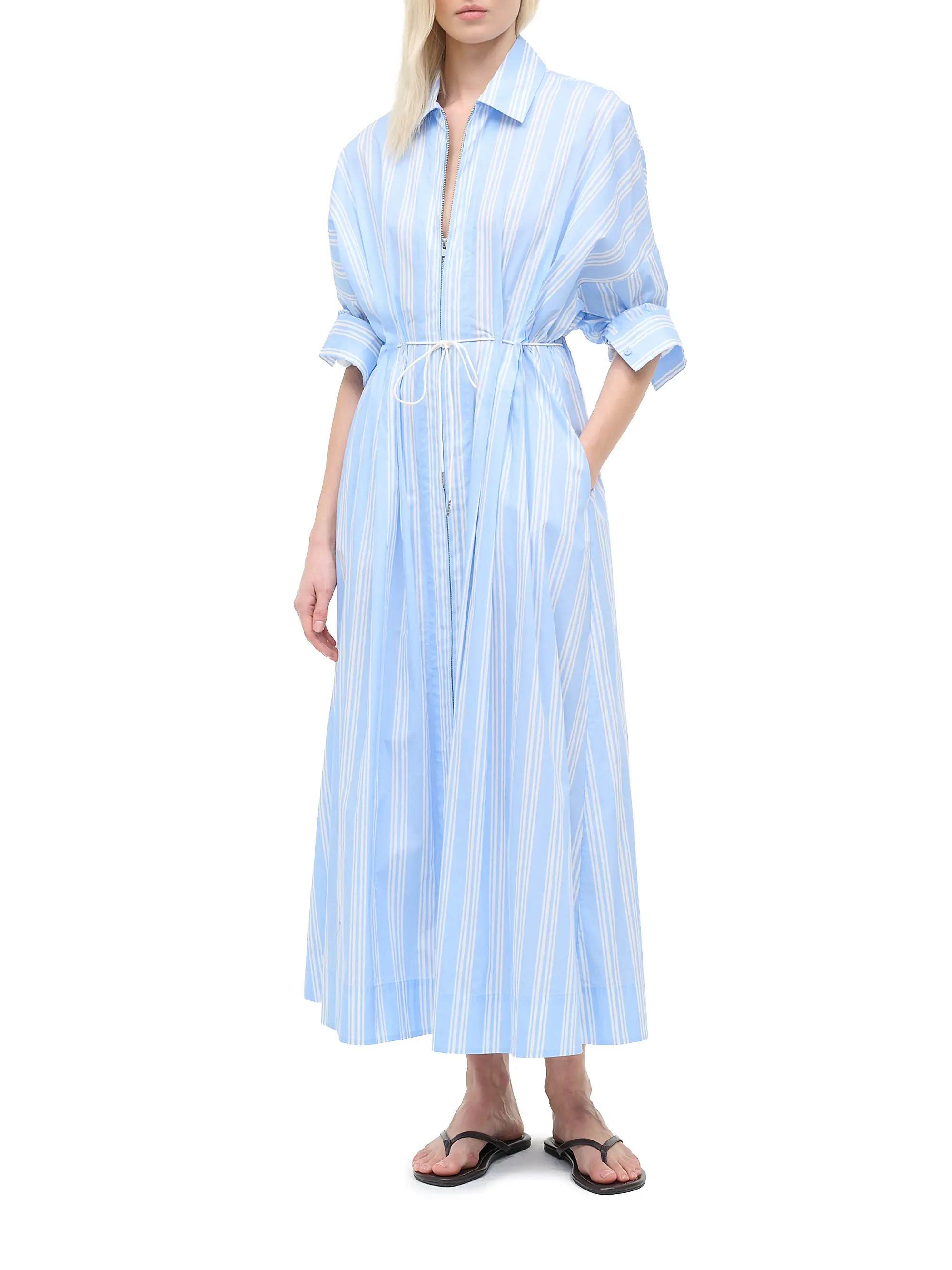 Staud Chi Striped Stretch-Cotton Midi-Dress | Saks Fifth Avenue | Saks Fifth Avenue