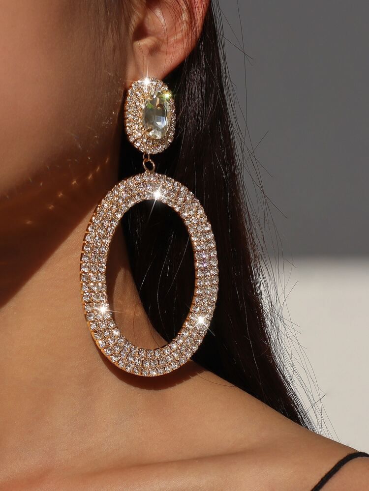 Rhinestone Decor Oval Drop Earrings | SHEIN