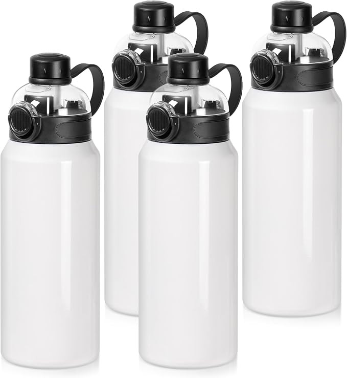 PYD Life 4 Pack Sublimation Sports Water Bottle Blanks 32 OZ 960 ML White Tumblers Cups Vacuum Fl... | Amazon (US)