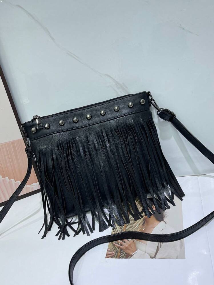 Rivet & Tassel Decorated Sling Bag, Vintage Fashion Crossbody Bag For Women, New Design Solid Col... | SHEIN
