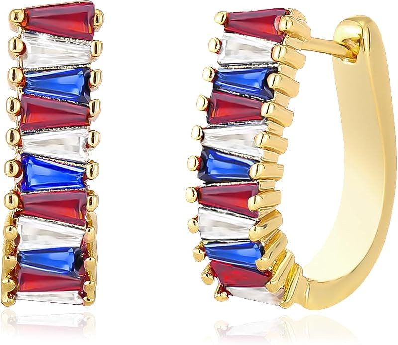 4th of July Chunky Gold Hoop Earrings for Women Festival Statement Independence Day Memorial Day ... | Amazon (US)