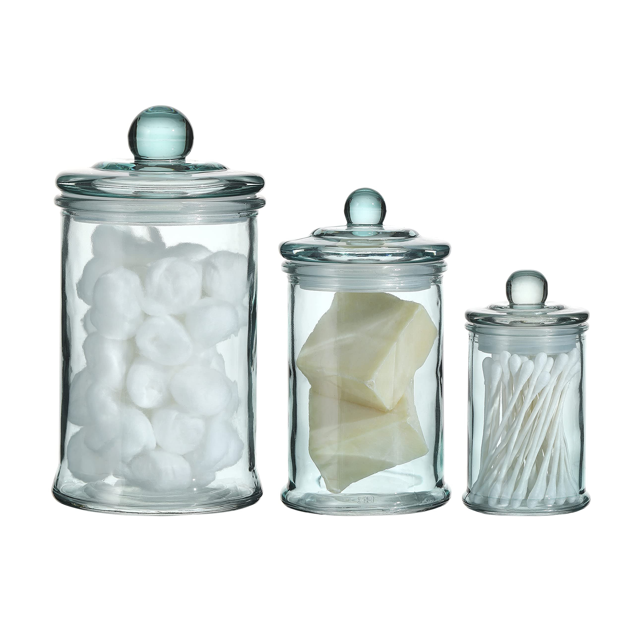 Glass Apothecary Jar | Bathroom Storage Organizer Canister (Set of 3, Blue) | Amazon (US)
