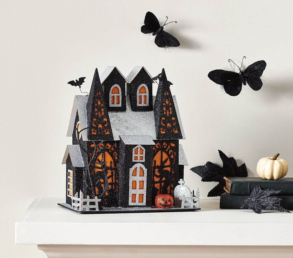 Light-Up Halloween Mantel Witch Mansion Village | Pottery Barn Kids