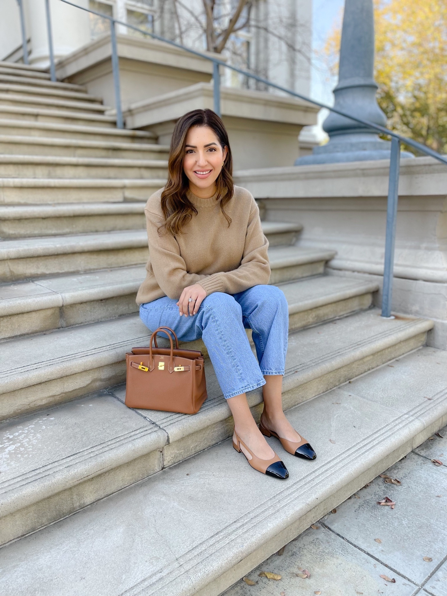 Hi! My name is Kalani and l love neutral sweaters! This @frame sweater has been on repeat. I absolutely love how soft and warm it is. It truly is a classic wardrobe staple! I always try to purchase items that will last forever. Follow my shop @shopltk to shop this outfit. 

Frame sweater size down. 
Anine Bing jeans true to size. 
Chanel SLINGBACKS. 
Hermes Birkin 25.


#LTKfindsunder100 #LTKstyletip #LTKworkwear