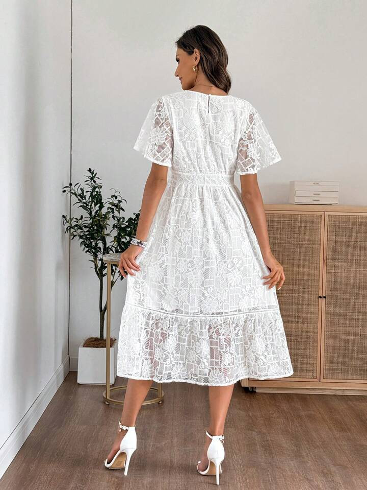 $20.25$40.49-50%EMERY ROSE Women's Elegant Solid Color Lace Mid-Length Dress, Summer Dresses For ... | SHEIN
