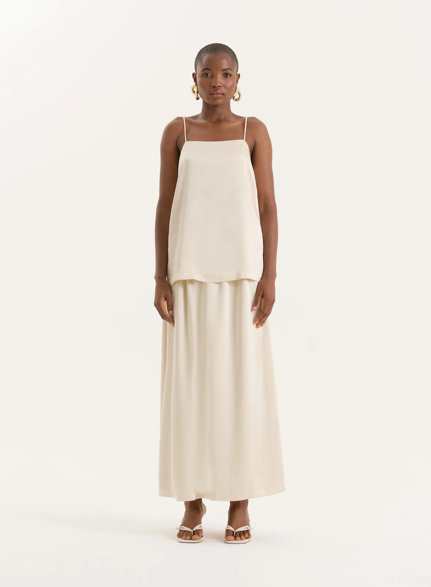 Champagne Satin Maxi Skirt- Hemma | 4th & Reckless