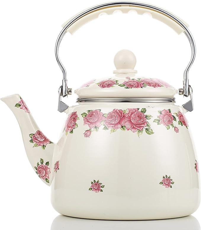 Tea Kettle Pot for Stove Top,Porcelain Large Enamel Teakettle,3.3L Colorful Teapot Floral Ceramic... | Amazon (US)