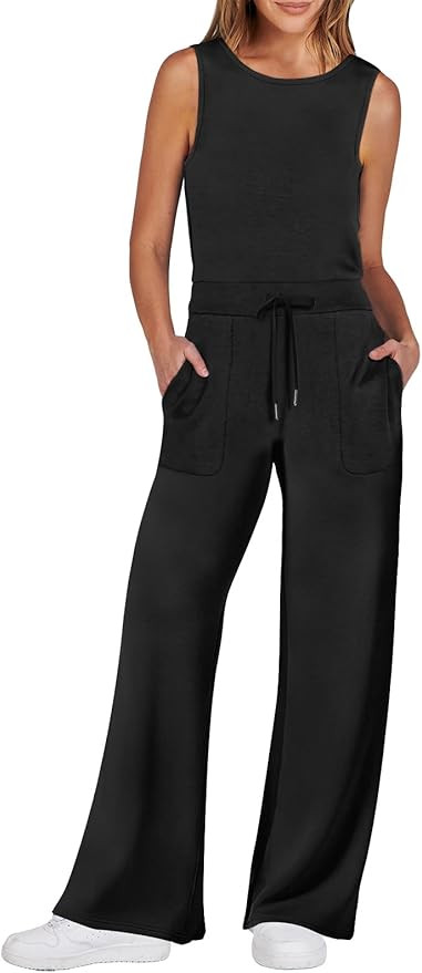 ANRABESS Womens Jumpsuits 2025 Summer Casual Dressy Romper Sleeveless Wide Leg Long Pants One Pie... | Amazon (US)