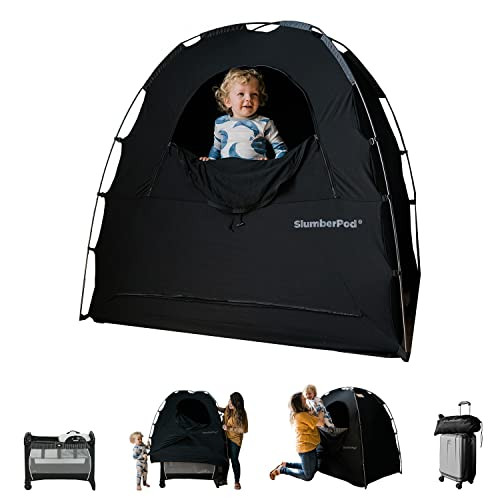SlumberPod Portable Privacy Pod Blackout Canopy Crib Cover, Sleeping Space for Age 4 Months and Up, Pack n Play Blackout Cover, Baby Travel Crib Canopy (Black/Grey 2.0) | Amazon (US)