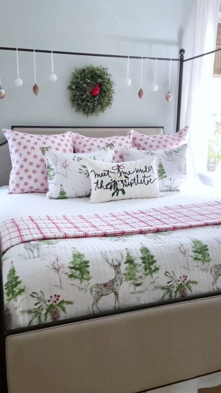 Christmas Bed by Porch Daydreamer. Pottery Barn quality bedding on Amazon. Love the classic Christmas colors and motif of reindeer and trees. 

Machine Wash and Dry too 😍

#LTKHolidaySale #LTKSeasonal #LTKHoliday
