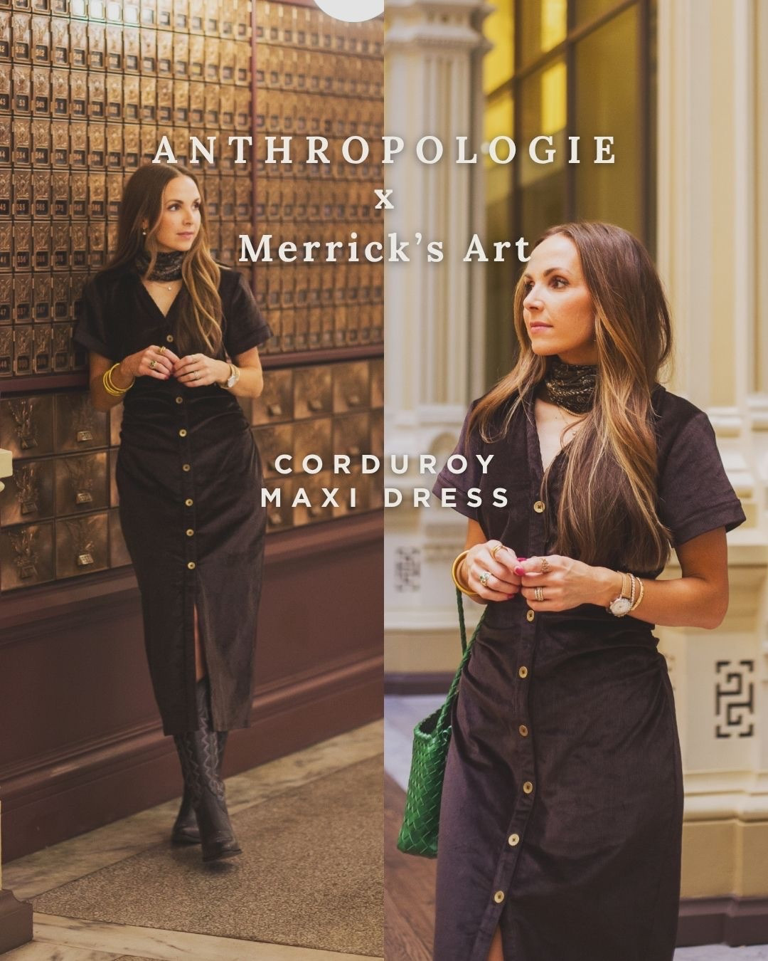 @Anthropologie x Merricks Art 
Corduroy Maxi Dress 
Reg, Tall, Petite
True to Size, wearing a small