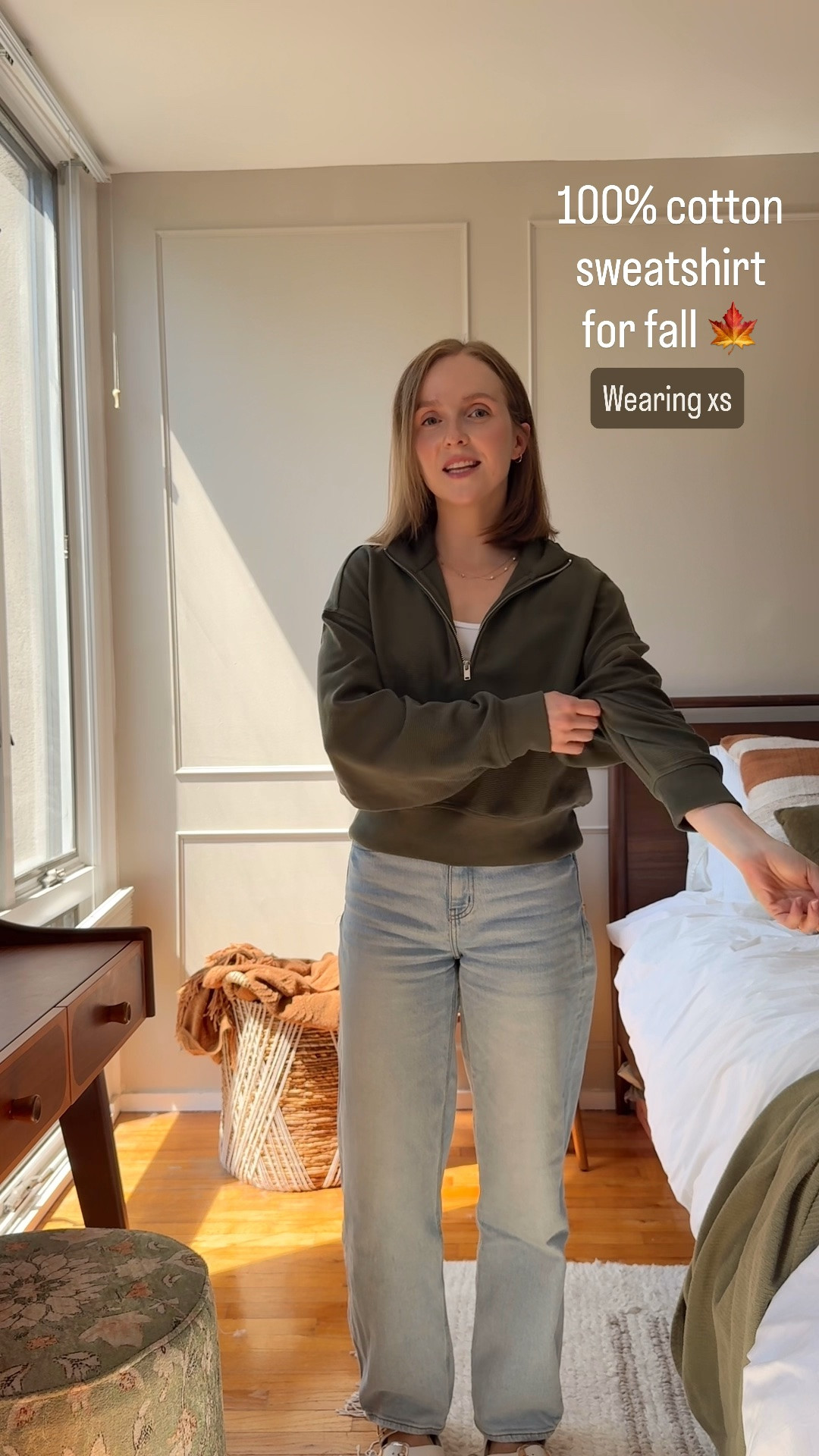 100% cotton sweatshirt with micro ribbing wearing xs
40% off gap + extra 10% off w/ GREAT 
25 regular length barrel jeans quince

#LTKootd #LTKSaleAlert #LTKPetite
