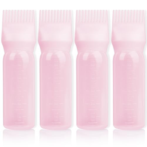 BLAAROOM Root Comb Applicator Bottle 6 Ounce, 4 Pack Hair Oil Applicator with Root Comb Brush for Scalp Hair Oiling - Pink | Amazon (US)