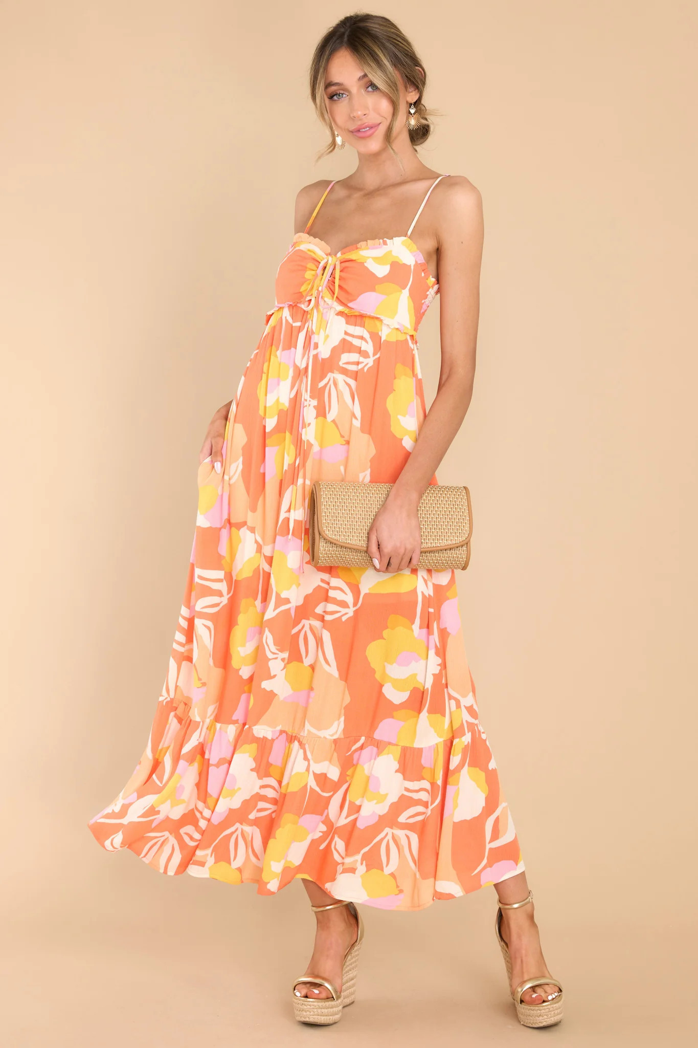 Stay Together Orange Floral Print Maxi Dress | Red Dress 