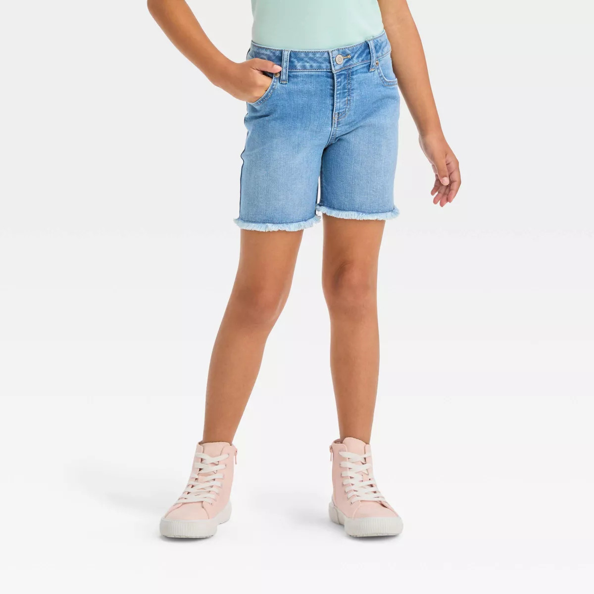 Girls' Mid-Rise Cut-Off Midi Jean Shorts - Cat & Jack™ | Target