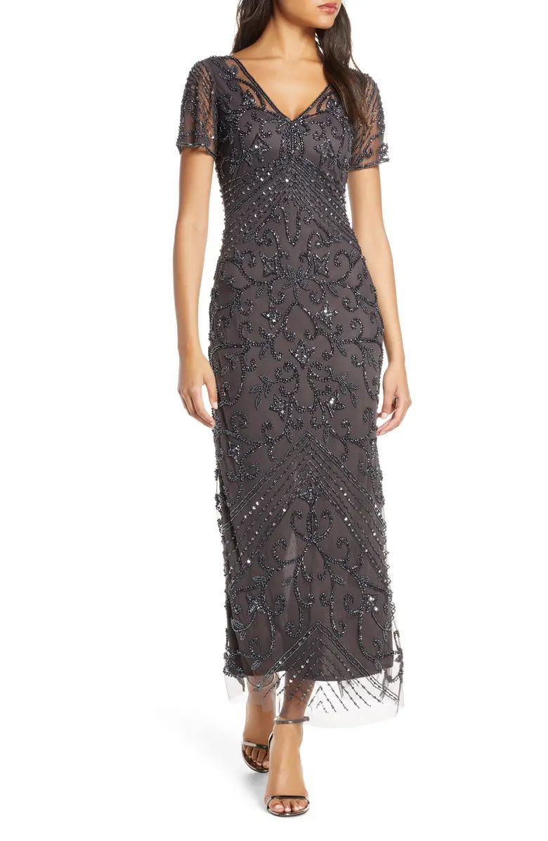 Beaded Mesh Column Gown | Nordstrom