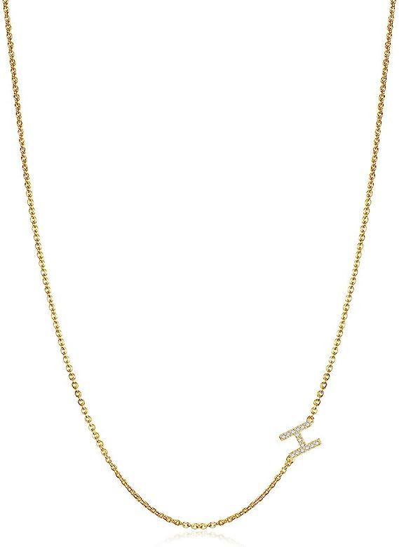 Hidepoo Sideways Initial Necklace for Women, 14k Gold Plated Dainty Cubic Zirconia Sideways Alpha... | Amazon (US)