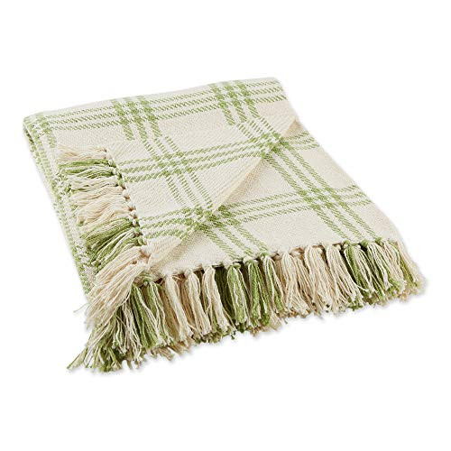 DII Modern Farmhouse Plaid Collection Cotton Fringe Throw Blanket, 50x60, White/Antique Green | Amazon (US)