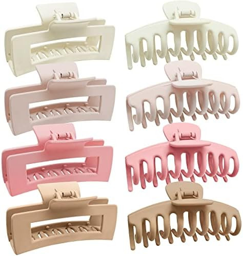 NLUS Large Hair Claw Clips, 8 Pack Hair Clips for Women Girls, 2 Styles Banana Square Jaw Clips, ... | Amazon (US)
