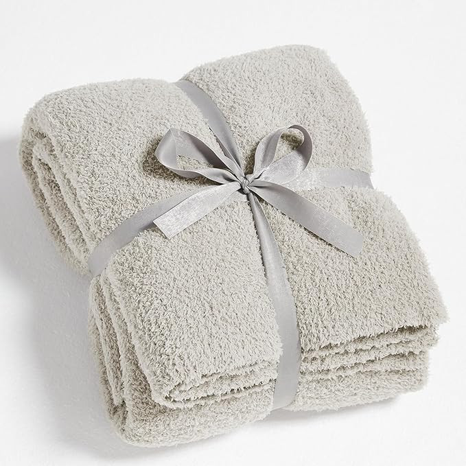 CYMULA Knit Throw Blanket for Couch Light Grey - Super Soft Lightweight Plush Fuzzy Fluffy Warm C... | Amazon (US)