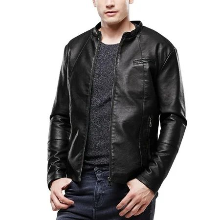 dmqupv Mens Leather Jacket Collar Mens Autumn And Winter Fashion Casual Solid Color Zipper Pocket Li | Walmart (US)