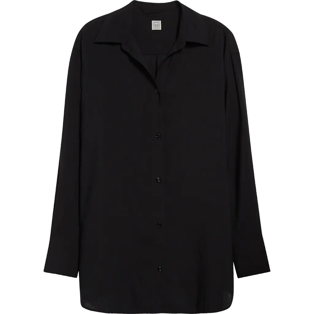 TOTEME Relaxed Semisheer Wool Voile Button-Up Shirt in Black at Nordstrom, Size 2 Us | Nordstrom
