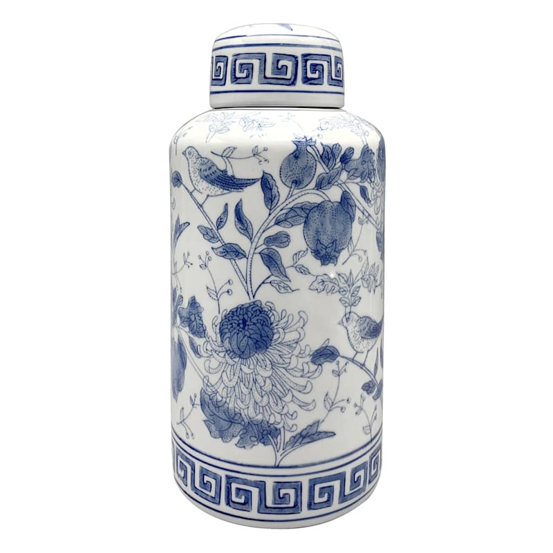 Blue & White Floral Ceramic Vase, 11.5" | At Home