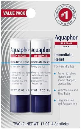 Aquaphor Lip Repair Stick, Moisturizing Lip Balm Pack, Relieves Dryness, 0.17 Oz Stick, Pack of 2 | Amazon (US)