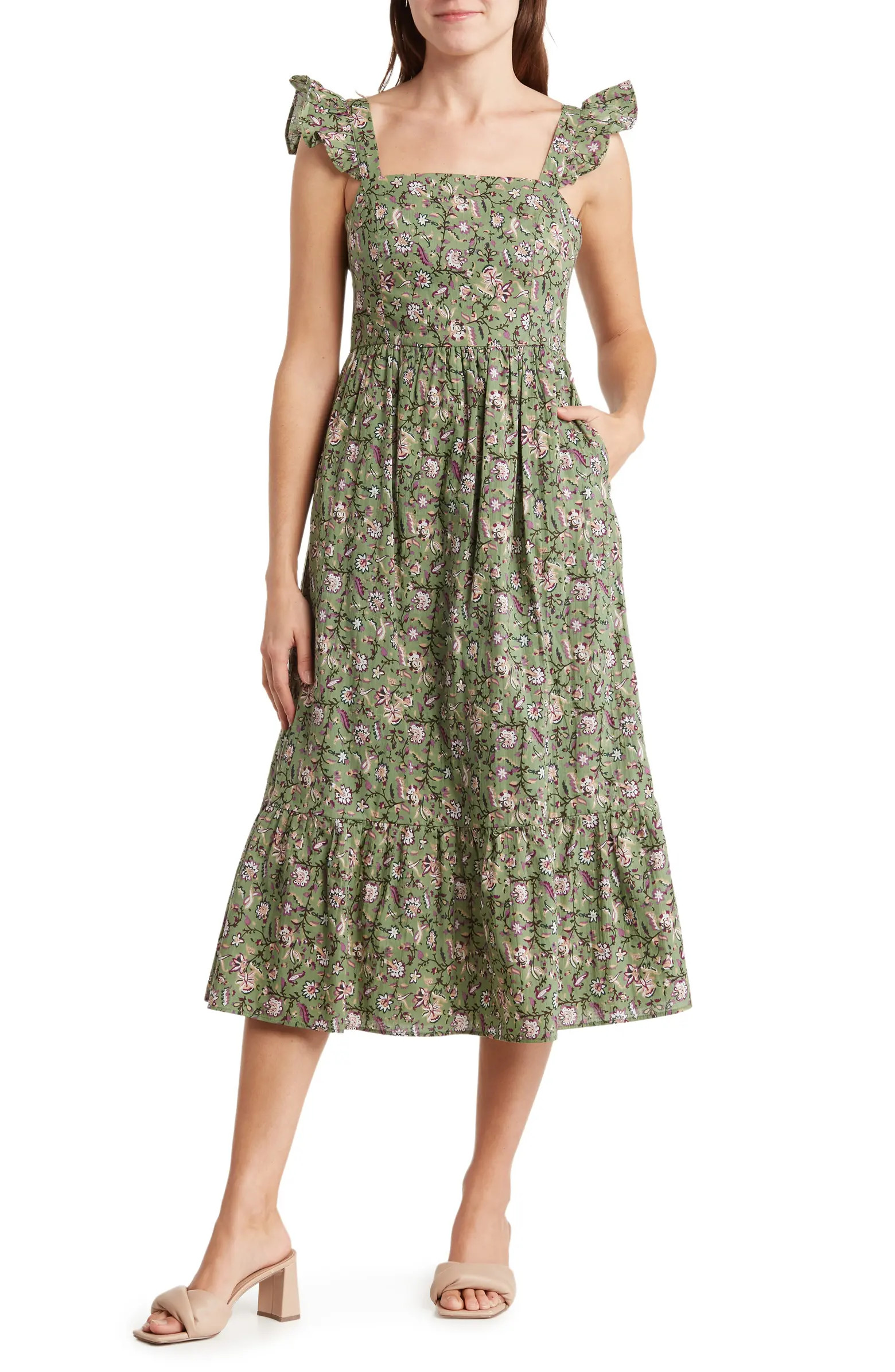 Flutter Sleeve Midi Dress | Nordstrom Rack