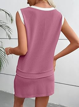 EVALESS 2 Piece Sets for Women Summer Outfits Ribbed Knit Tank Top and Split Lined Skirt Two Piec... | Amazon (US)