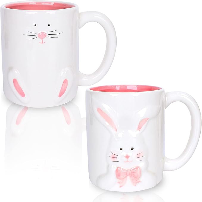 Whaline 2Pcs Easter Mugs 12oz Bunny Rabbit Ceramic Coffee Mugs Pink White Holiday Cups Housewarmi... | Amazon (US)