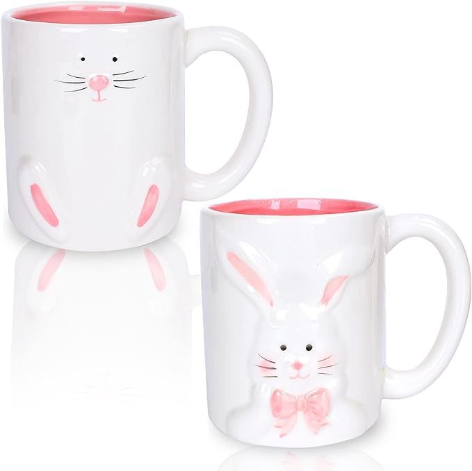 Whaline 2Pcs Easter Mugs 12oz Bunny Rabbit Ceramic Coffee Mugs Pink White Holiday Cups Housewarmi... | Amazon (US)