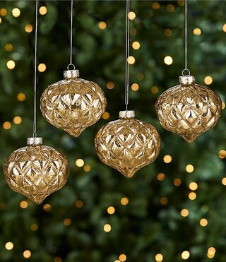 Blue Christmas Collection Mercury Glass Onion Shaped Finial Ornament, Set of 4 | Dillard's