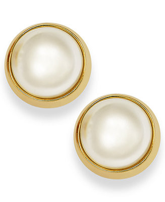 Gold-Tone Bezel Acrylic Pearl Stud Earrings | Macy's