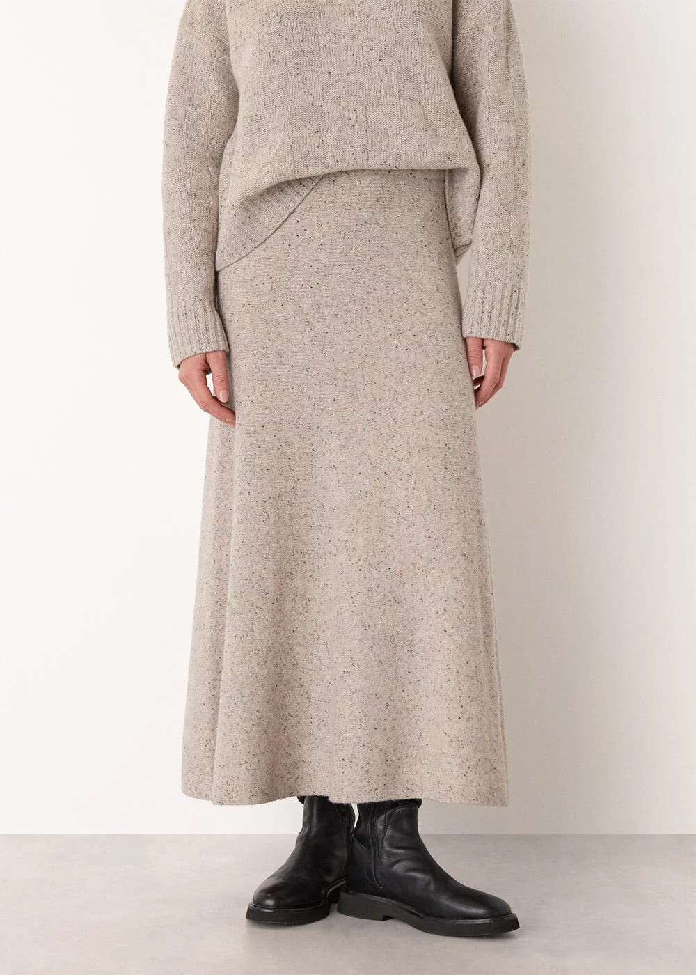 Neutral Wool Textured Midi Skirt | WHISTLES | Whistles UK | | Whistles