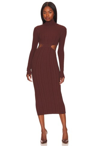 L'Academie Banji Turtleneck Cut Out Midi Dress in Dark Brown from Revolve.com | Revolve Clothing (Global)